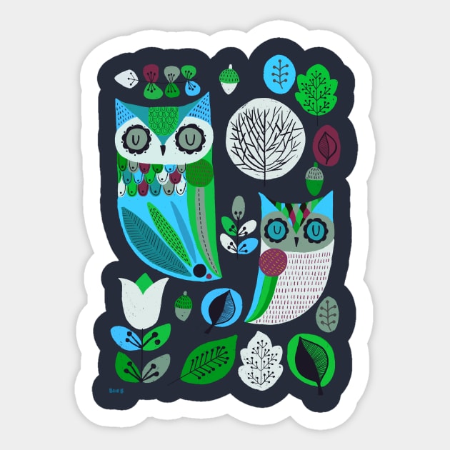 Midcentury Night Owls Sticker by LittleBunnySunshine